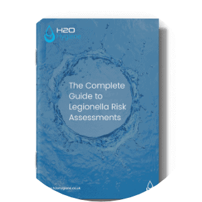 A photo showing the PDF cover of a guide titled 'The Compelte Guide to Legionella Risk Assessments'