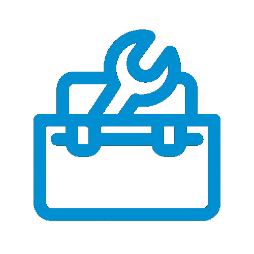 A blue outline toolbox with a spanner sticking out gif